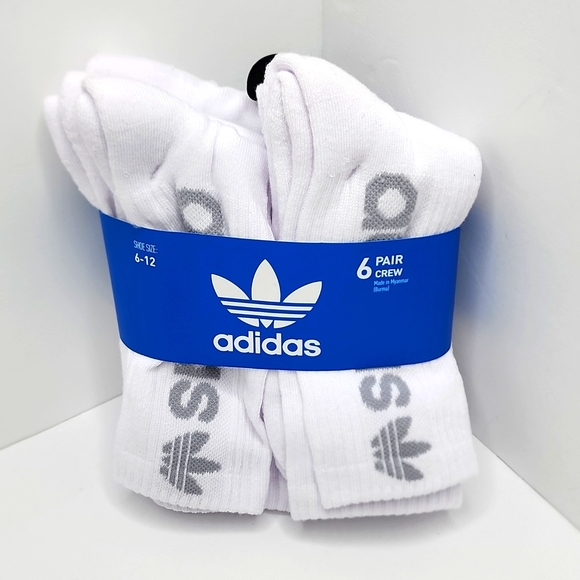 adidas Other - ADIDAS 6 PAIRS OF CREW LENGTH SOCKS, WHITE WITH GREY LOGO